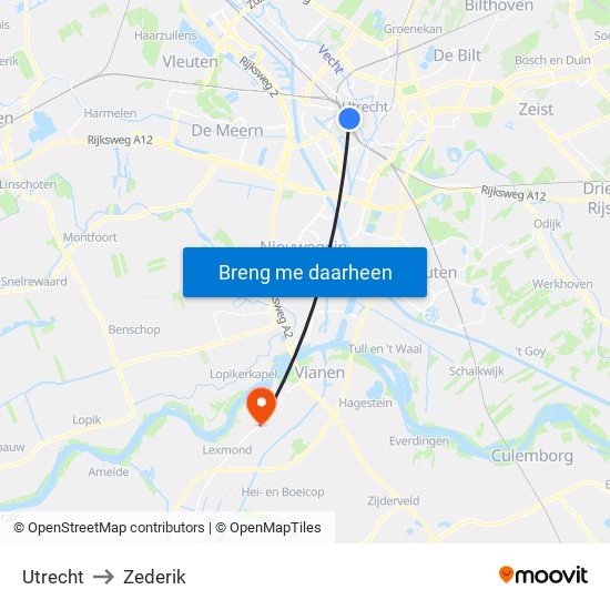 Utrecht to Zederik map