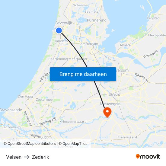 Velsen to Zederik map