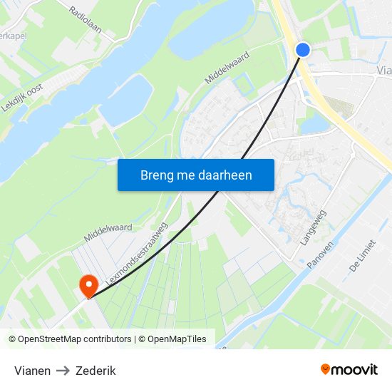 Vianen to Zederik map