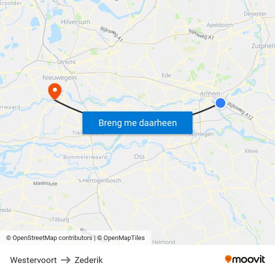 Westervoort to Zederik map