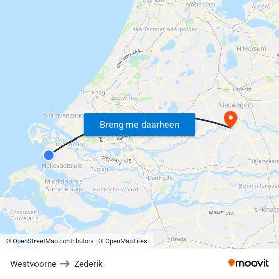 Westvoorne to Zederik map