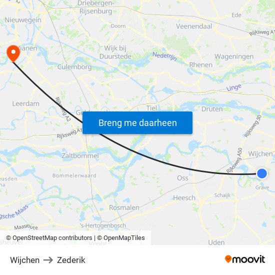 Wijchen to Zederik map