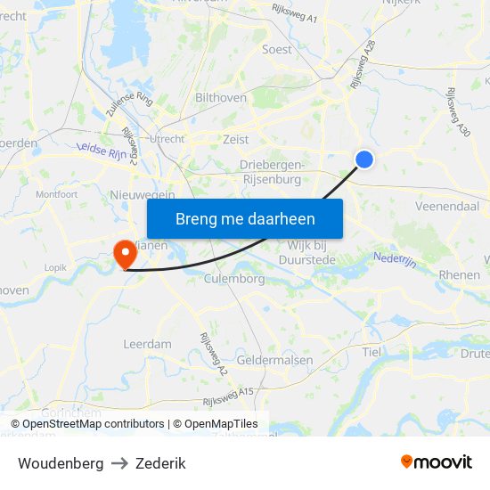 Woudenberg to Zederik map