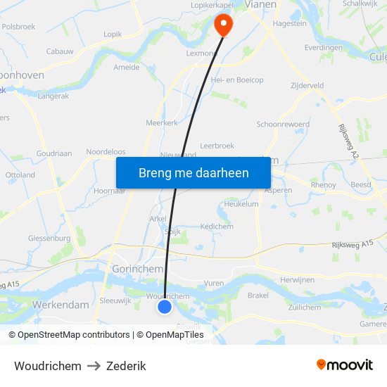 Woudrichem to Zederik map