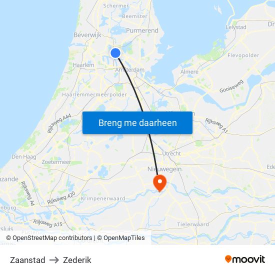 Zaanstad to Zederik map