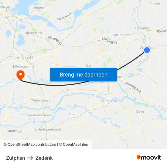 Zutphen to Zederik map
