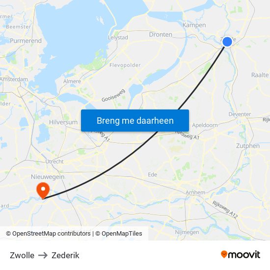 Zwolle to Zederik map