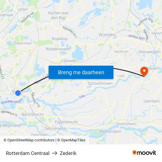 Rotterdam Centraal to Zederik map