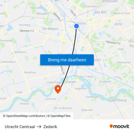 Utrecht Centraal to Zederik map