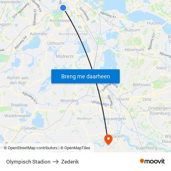 Olympisch Stadion to Zederik map