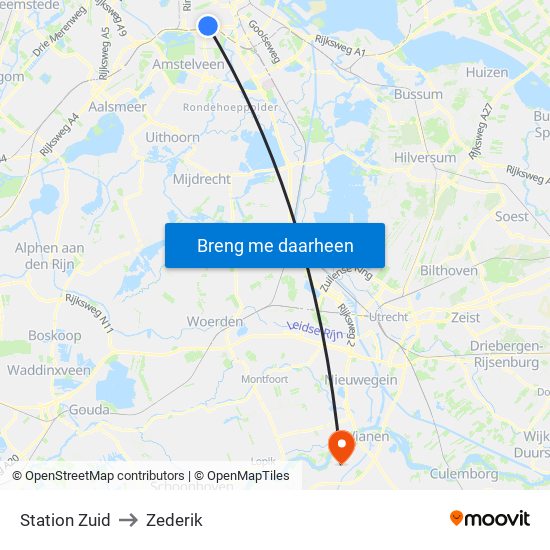 Station Zuid to Zederik map