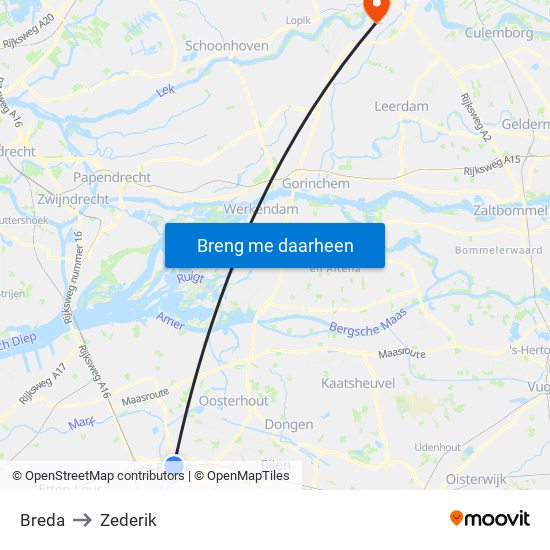 Breda to Zederik map
