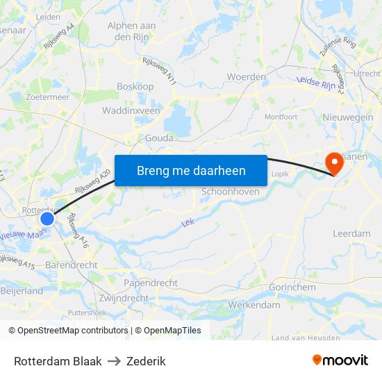 Rotterdam Blaak to Zederik map