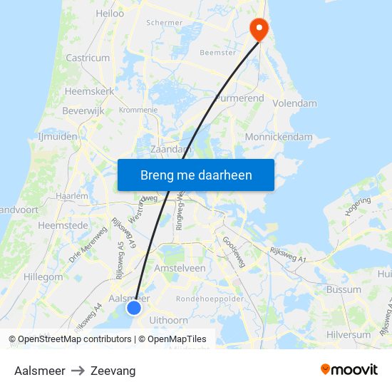 Aalsmeer to Zeevang map