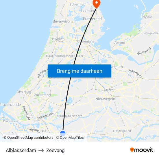 Alblasserdam to Zeevang map