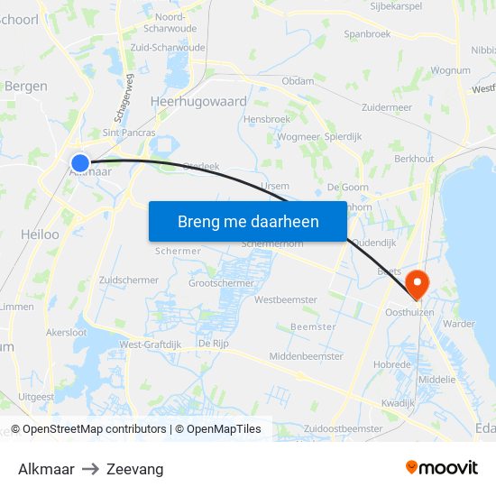 Alkmaar to Zeevang map