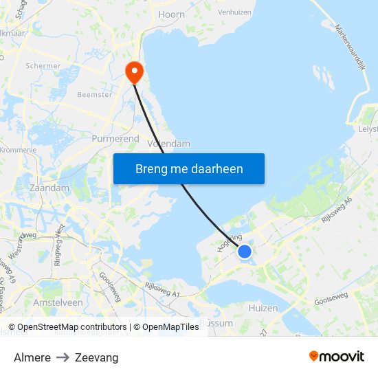 Almere to Zeevang map