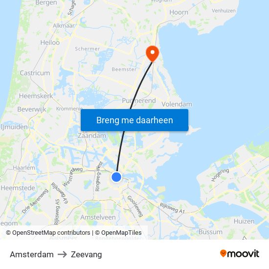 Amsterdam to Zeevang map