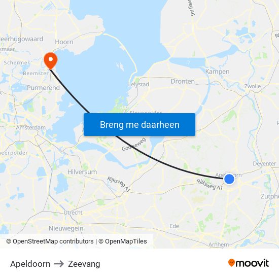 Apeldoorn to Zeevang map