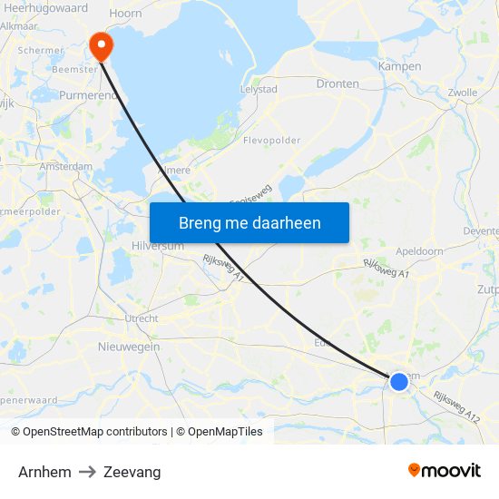 Arnhem to Zeevang map