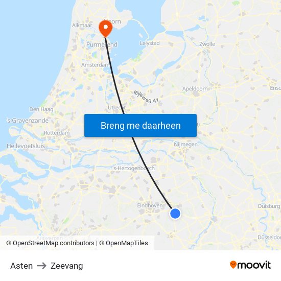 Asten to Zeevang map