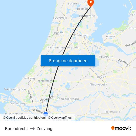 Barendrecht to Zeevang map