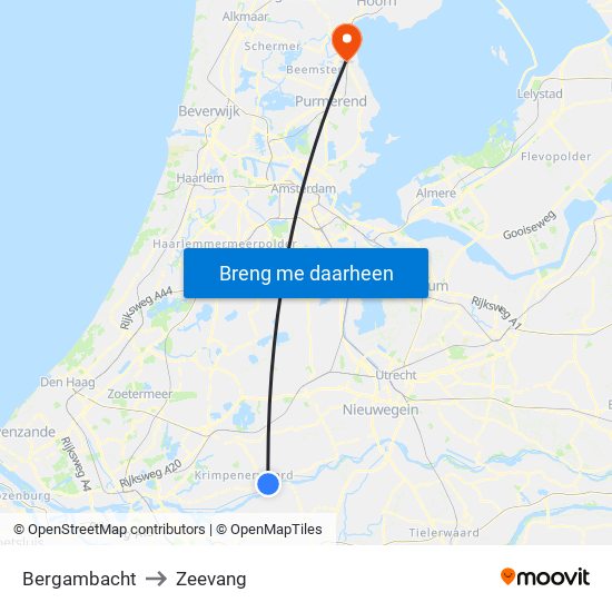 Bergambacht to Zeevang map