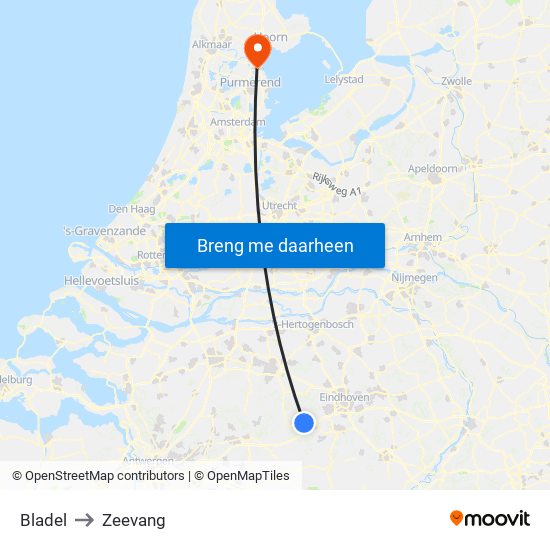 Bladel to Zeevang map