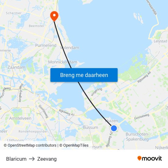 Blaricum to Zeevang map