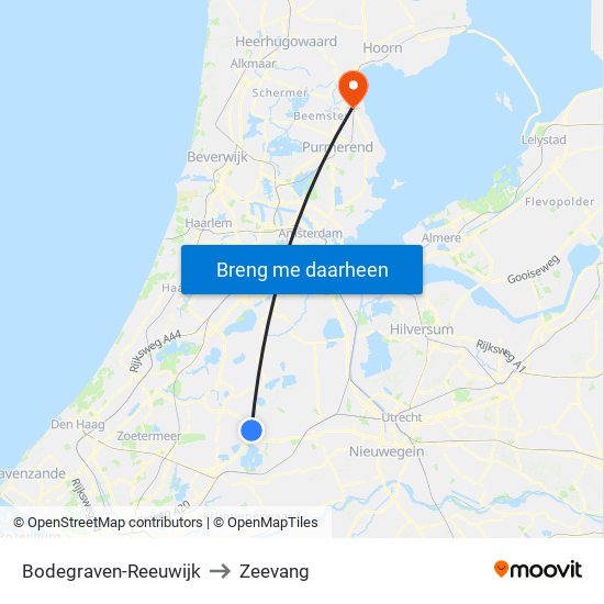 Bodegraven-Reeuwijk to Zeevang map