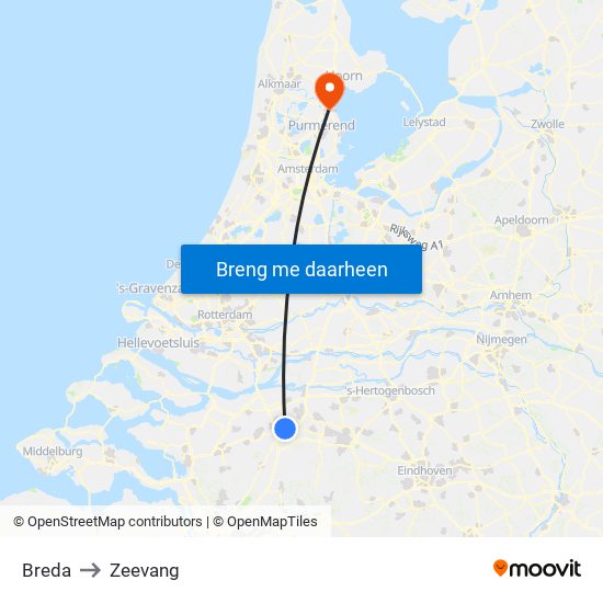 Breda to Zeevang map