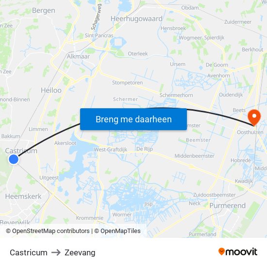 Castricum to Zeevang map