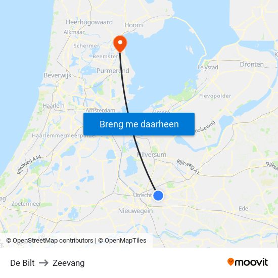 De Bilt to Zeevang map