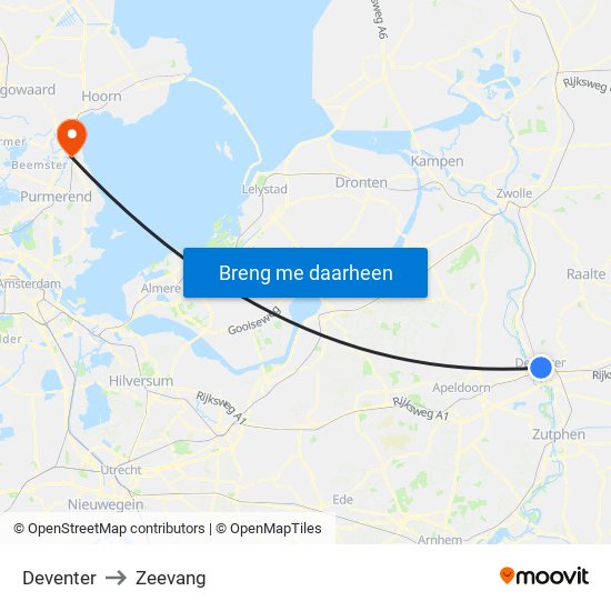 Deventer to Zeevang map