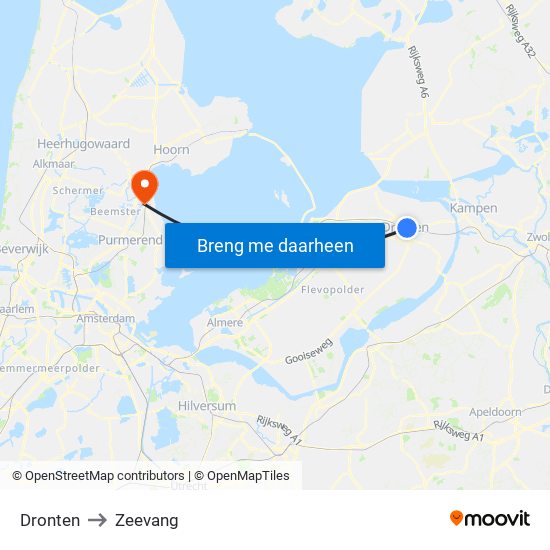 Dronten to Zeevang map