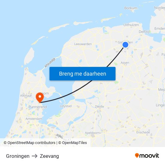 Groningen to Zeevang map