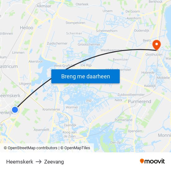 Heemskerk to Zeevang map