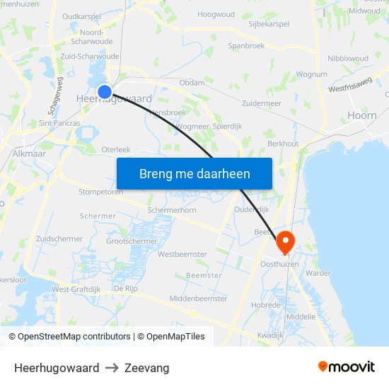 Heerhugowaard to Zeevang map