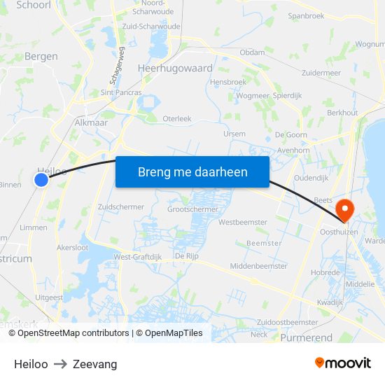 Heiloo to Zeevang map