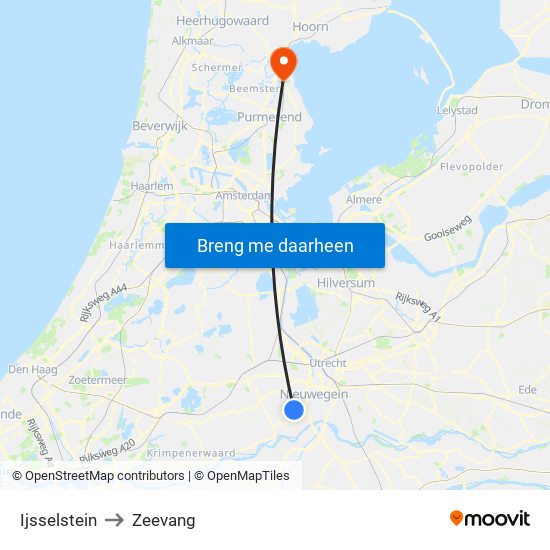 Ijsselstein to Zeevang map