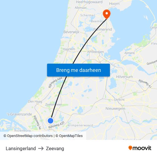 Lansingerland to Zeevang map