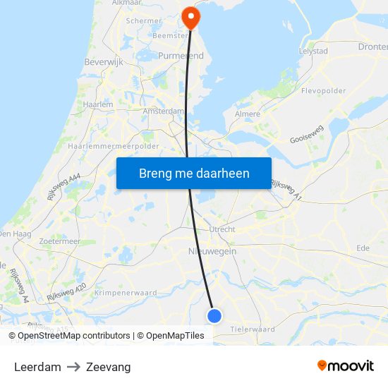 Leerdam to Zeevang map
