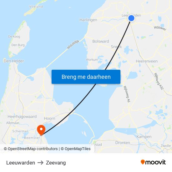 Leeuwarden to Zeevang map