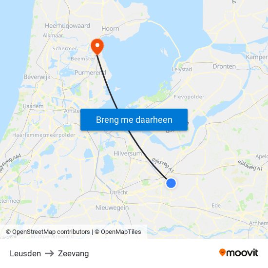 Leusden to Zeevang map