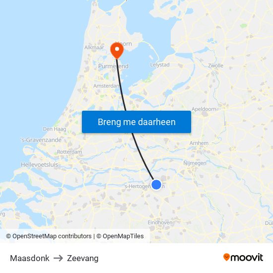Maasdonk to Zeevang map