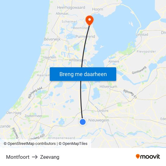Montfoort to Zeevang map