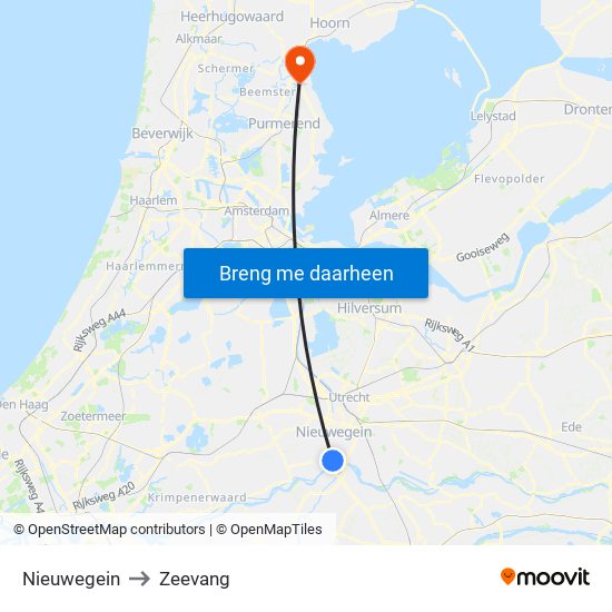 Nieuwegein to Zeevang map