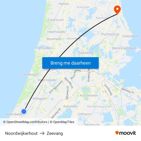 Noordwijkerhout to Zeevang map