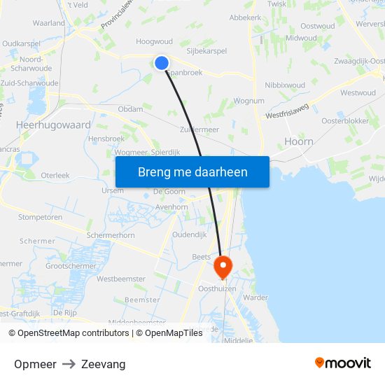Opmeer to Zeevang map