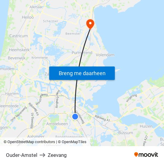 Ouder-Amstel to Zeevang map
